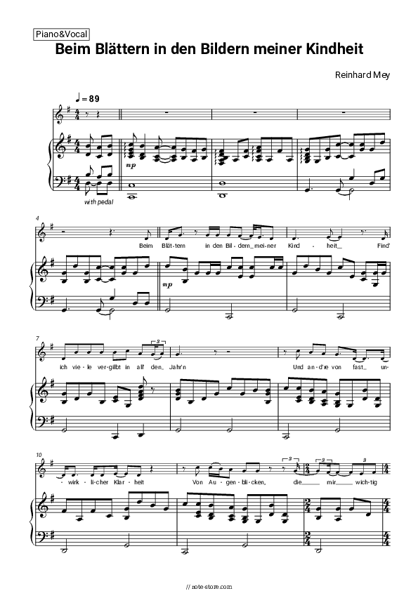 Beim Blättern in den Bildern meiner Kindheit - Reinhard Mey Piano Sheet Music with the Voice part - Piano&Vocal
