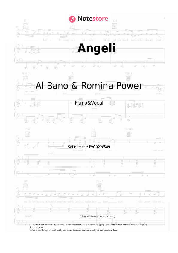 Angeli - Al Bano & Romina Power Piano Sheet Music with the Voice part - Piano&Vocal
