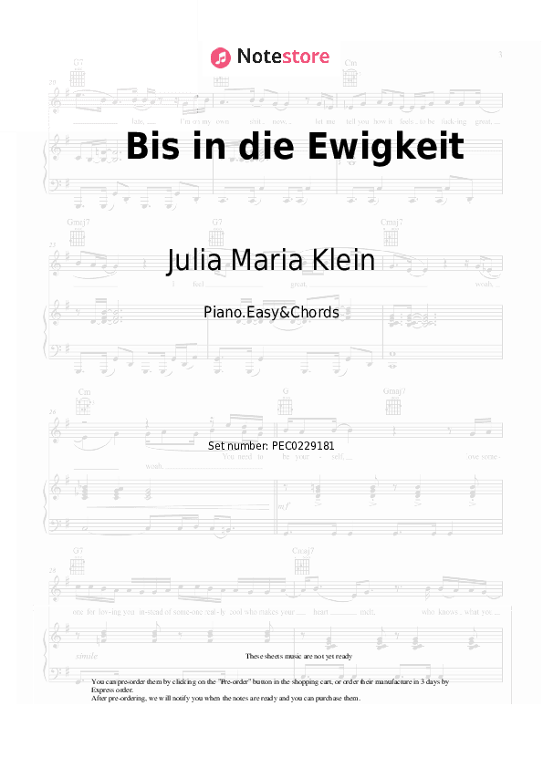 Bis in die Ewigkeit - Julia Maria Klein Sheet Music Easy and Chords - Piano.Easy&Chords