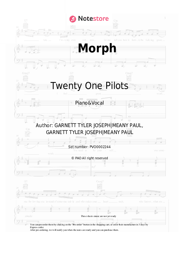 Morph - Twenty One Pilots Piano Sheet Music with the Voice part - Piano&Vocal