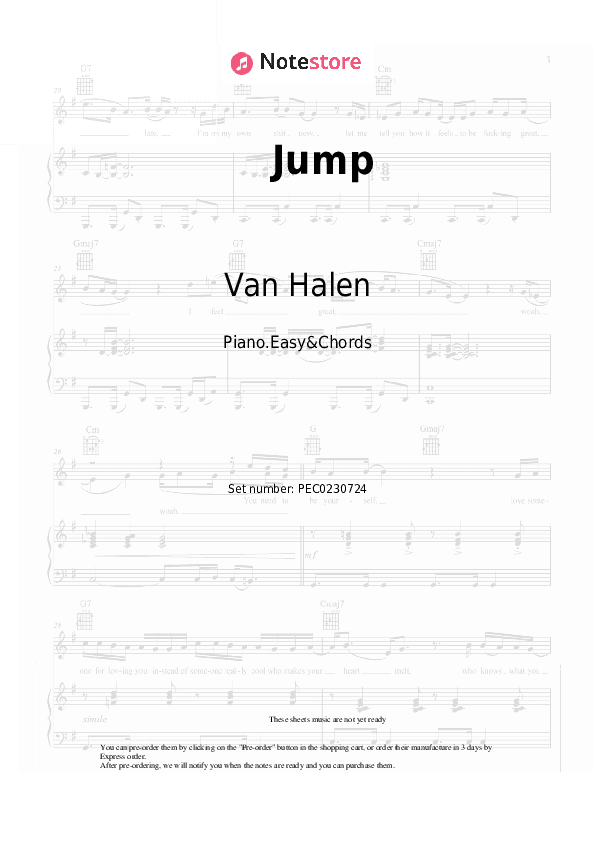 Jump - Van Halen Sheet Music Easy and Chords - Piano.Easy&Chords