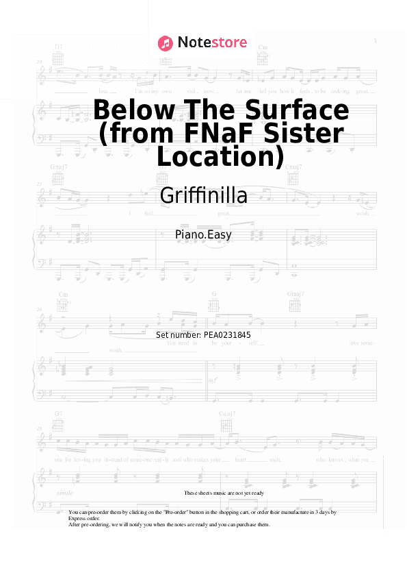 Below The Surface (from FNaF Sister Location) - Griffinilla Piano Sheet Music Easy - Piano.Easy