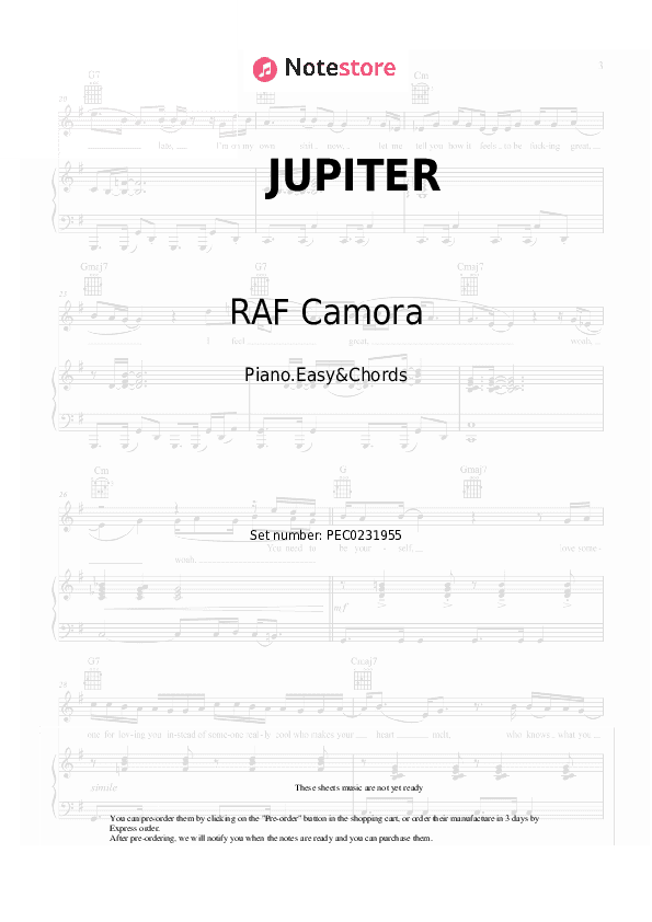 JUPITER - RAF Camora, Apache 207 Sheet Music Easy and Chords - Piano.Easy&Chords
