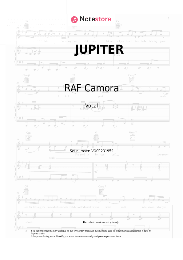 JUPITER - RAF Camora, Apache 207 Vocal Sheet Music - Vocal