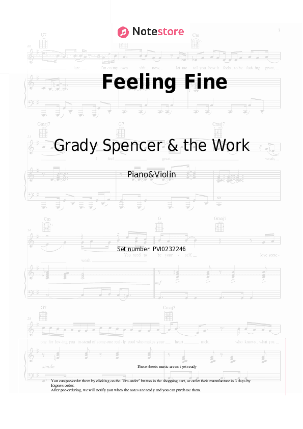 Feeling Fine - Grady Spencer & the Work Piano Sheet Music and Violin - Piano&Violin