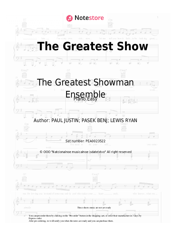 The Greatest Show - The Greatest Showman Ensemble Piano Sheet Music Easy - Piano.Easy