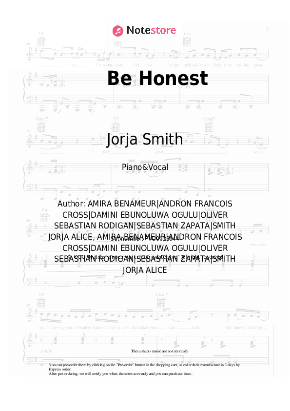 Be Honest - Jorja Smith, Burna Boy Piano Sheet Music with the Voice part - Piano&Vocal