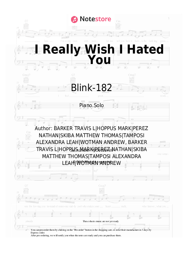 I Really Wish I Hated You - Blink-182 Piano Sheet Music - Piano.Solo