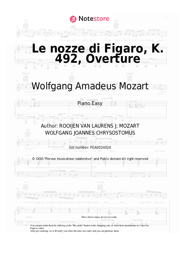 Le nozze di Figaro, K. 492, Overture - Wolfgang Amadeus Mozart Piano Sheet Music Easy - Piano.Easy