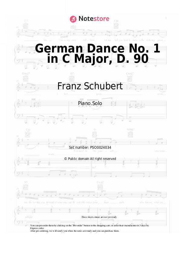 German Dance No. 1 in C Major, D. 90 - Franz Schubert Piano Sheet Music - Piano.Solo