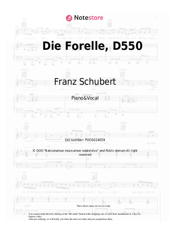 Die Forelle, D550 - Franz Schubert Piano Sheet Music with the Voice part - Piano&Vocal