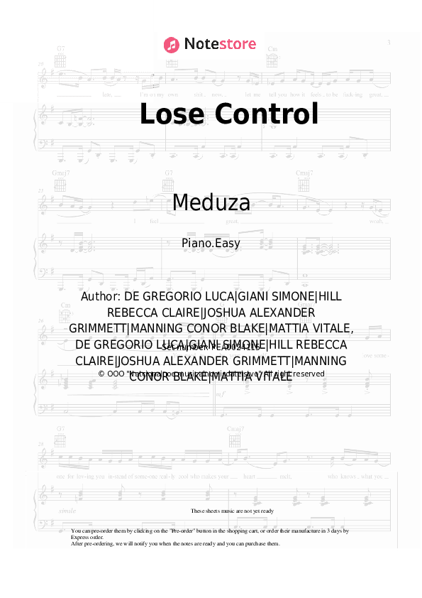 Lose Control - Meduza, Becky Hill, Goodboys Piano Sheet Music Easy - Piano.Easy