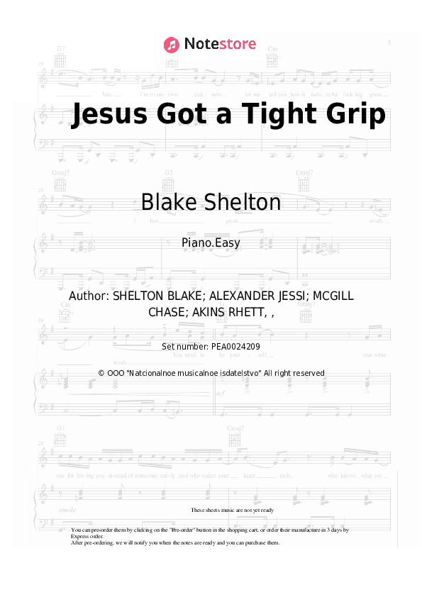 Jesus Got a Tight Grip - Blake Shelton Piano Sheet Music Easy - Piano.Easy