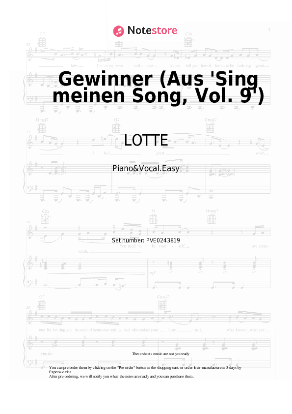 Gewinner (Aus 'Sing meinen Song, Vol. 9') - LOTTE Piano Sheet Music Easy and Vocal - Piano&Vocal.Easy