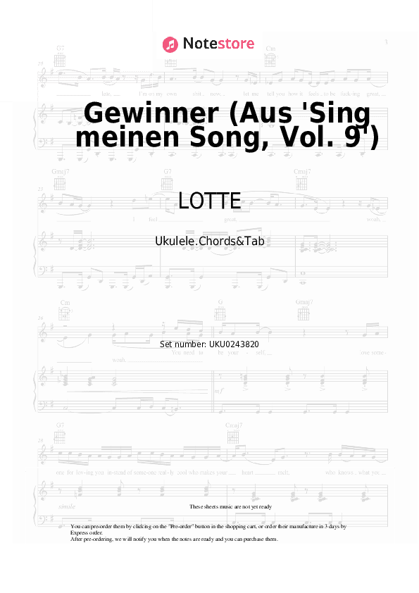 Gewinner (Aus 'Sing meinen Song, Vol. 9') - LOTTE Ukulele Sheet Music - Ukulele.Chords&Tab