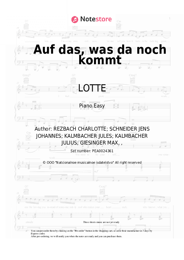 Auf das, was da noch kommt - LOTTE, Max Giesinger Piano Sheet Music Easy - Piano.Easy