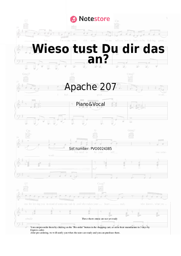 Wieso tust Du dir das an? - Apache 207 Piano Sheet Music with the Voice part - Piano&Vocal