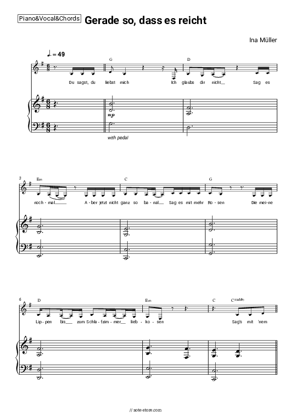 Gerade so, dass es reicht - Ina Müller Piano Sheet Music with the Vocal and Chords - Piano&Vocal&Chords