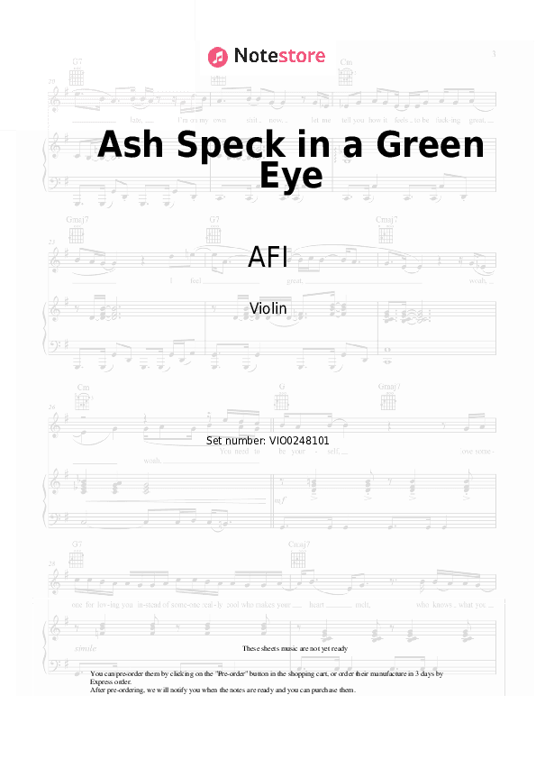Ash Speck in a Green Eye - AFI Violin Sheet Music - Violin