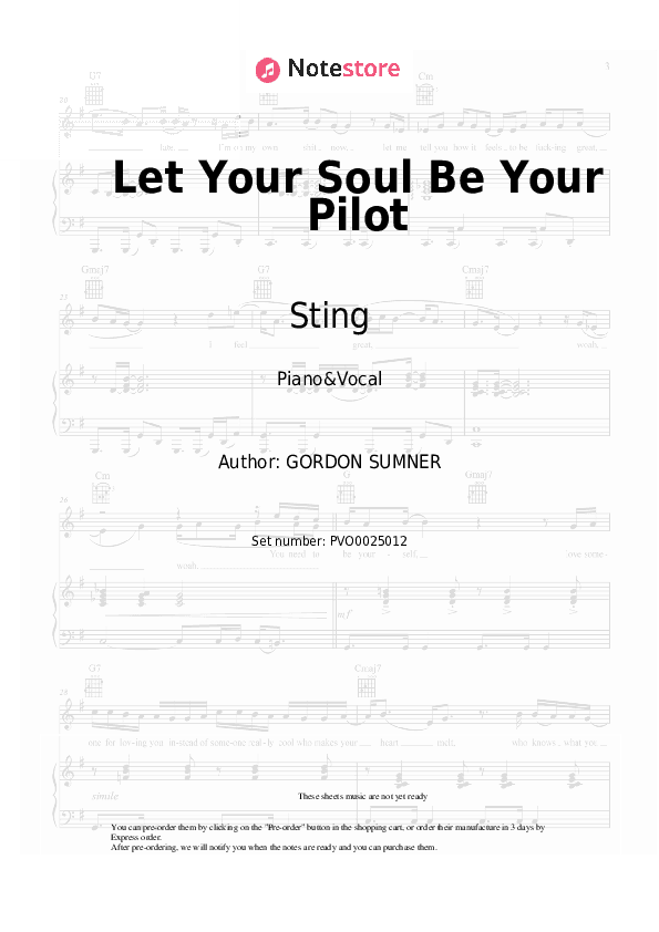 Let Your Soul Be Your Pilot - Sting Piano Sheet Music with the Voice part - Piano&Vocal
