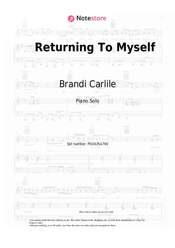 Returning To Myself - Brandi Carlile Piano Sheet Music - Piano.Solo