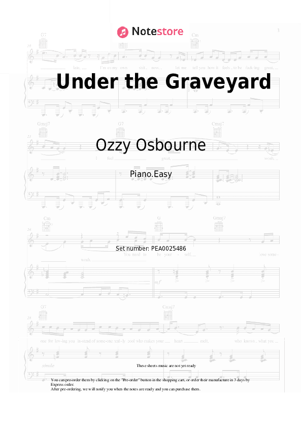 Under the Graveyard - Ozzy Osbourne Piano Sheet Music Easy - Piano.Easy