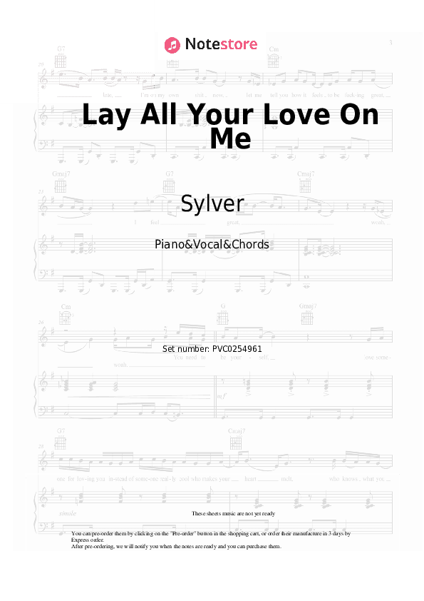 Lay All Your Love On Me - Sylver Piano Sheet Music with the Vocal and Chords - Piano&Vocal&Chords