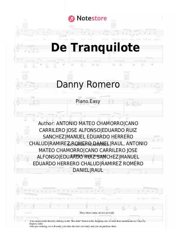 De Tranquilote - Danny Romero, Lerica Piano Sheet Music Easy - Piano.Easy