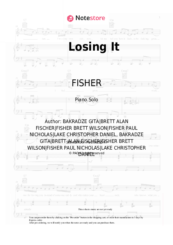 Losing It - FISHER Piano Sheet Music - Piano.Solo