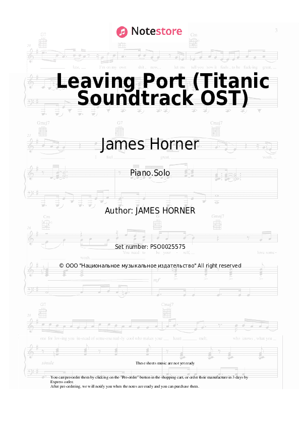 Leaving Port (Titanic Soundtrack OST) - James Horner Piano Sheet Music - Piano.Solo