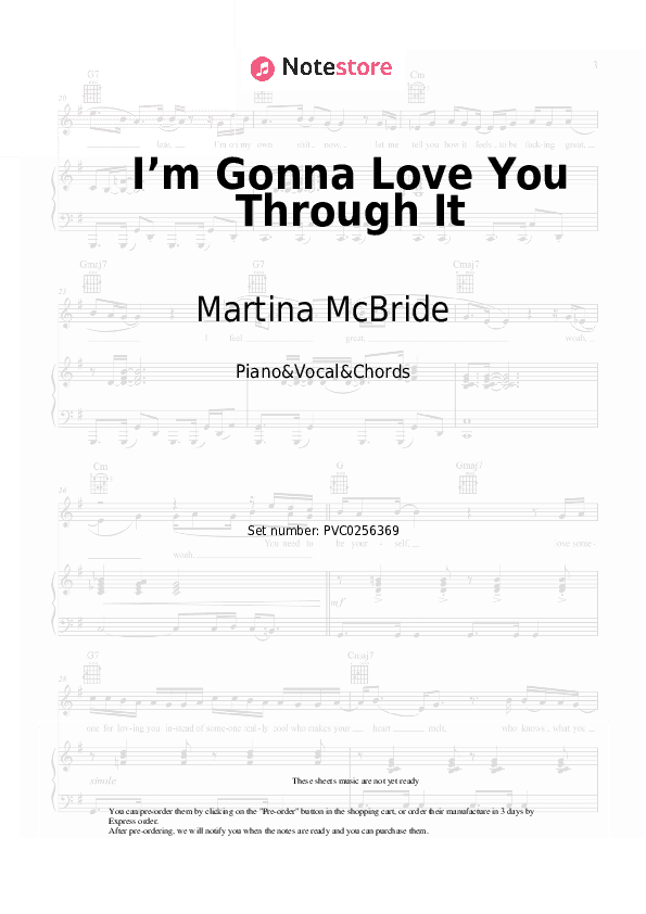 I’m Gonna Love You Through It - Martina McBride Piano Sheet Music with the Vocal and Chords - Piano&Vocal&Chords