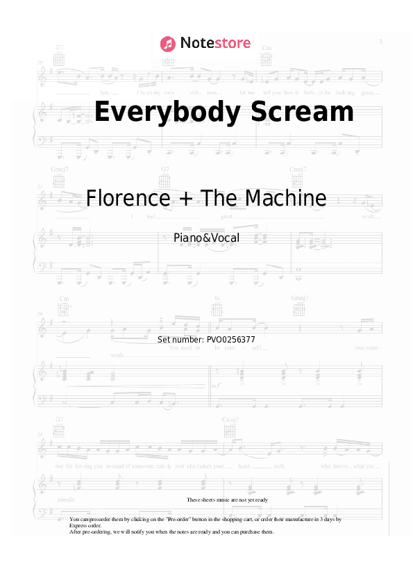 Everybody Scream - Florence + The Machine Piano Sheet Music with the Voice part - Piano&Vocal