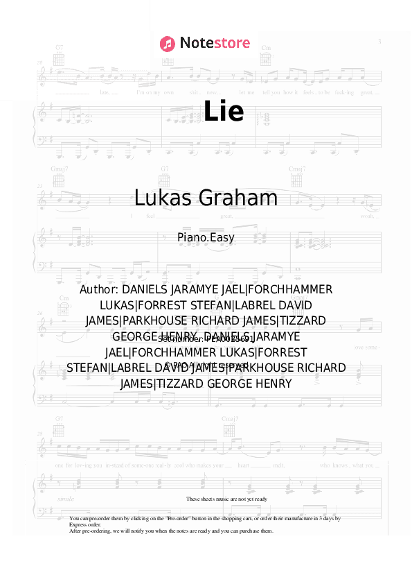 Lie - Lukas Graham Piano Sheet Music Easy - Piano.Easy