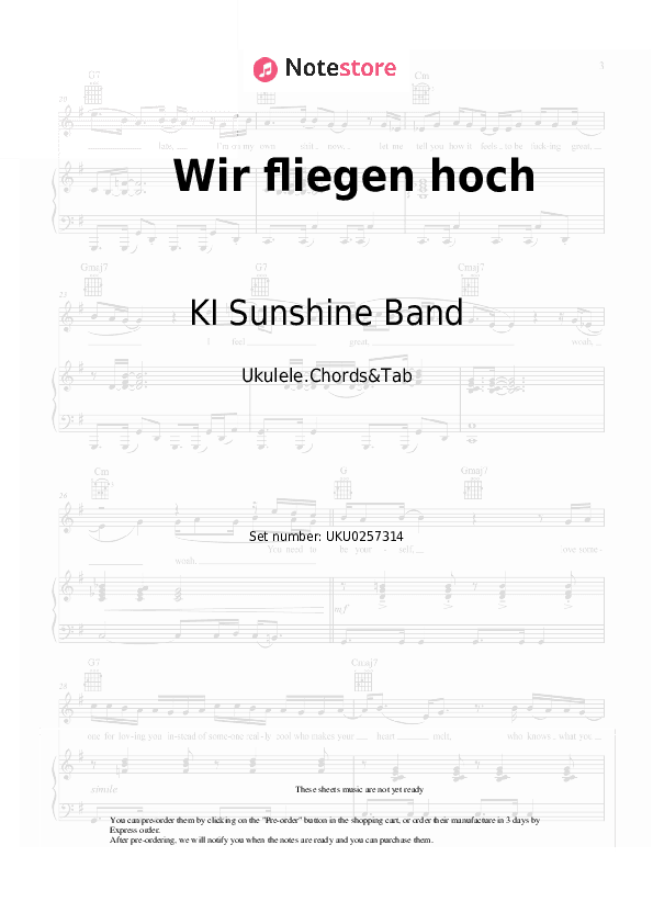 Wir fliegen hoch - KI Sunshine Band Ukulele Sheet Music - Ukulele.Chords&Tab