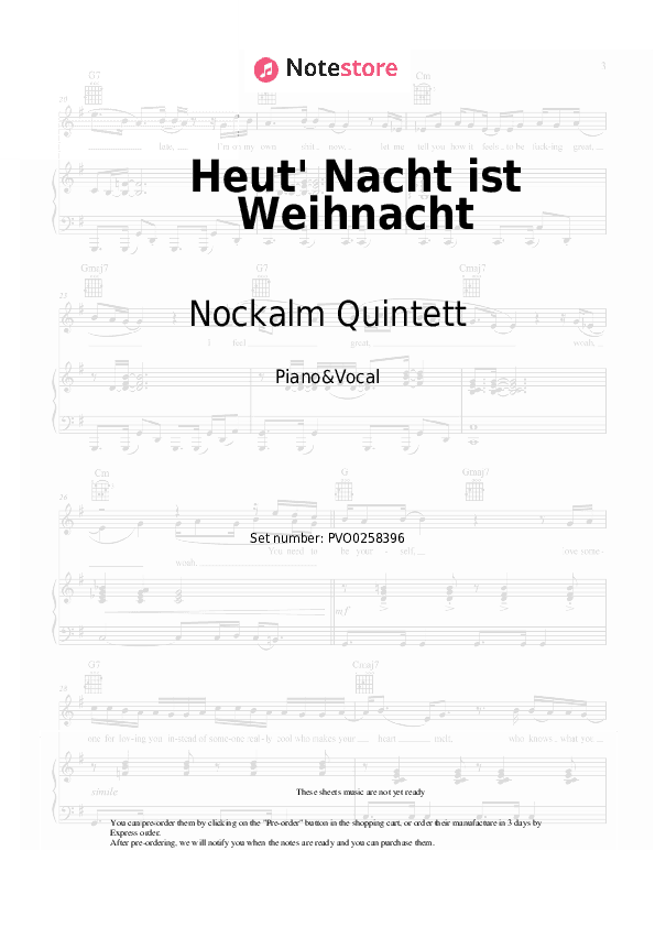 Heut' Nacht ist Weihnacht - Nockalm Quintett Piano Sheet Music with the Voice part - Piano&Vocal