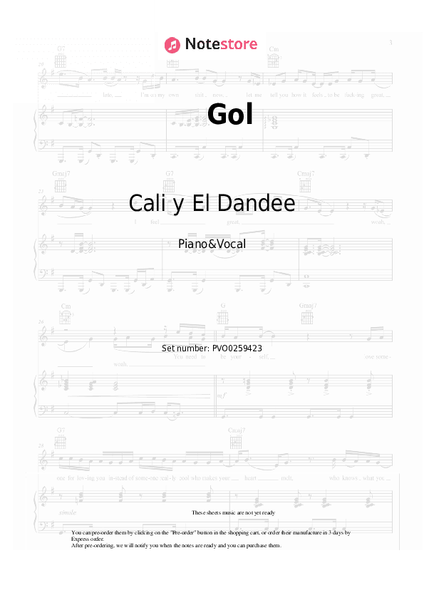 Gol - Cali y El Dandee Piano Sheet Music with the Voice part - Piano&Vocal