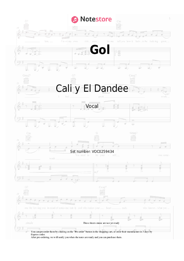 Gol - Cali y El Dandee Vocal Sheet Music - Vocal