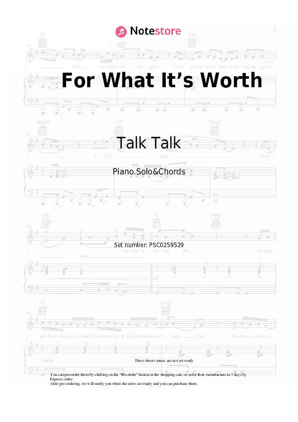 For What It’s Worth - Talk Talk Piano Sheet Music and Chords - Piano.Solo&Chords