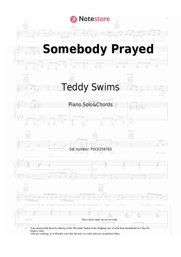 Somebody Prayed - Teddy Swims Piano Sheet Music and Chords - Piano.Solo&Chords