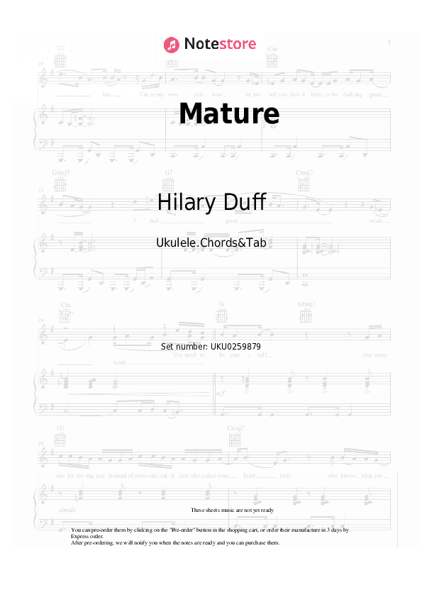 Mature - Hilary Duff Ukulele Sheet Music - Ukulele.Chords&Tab