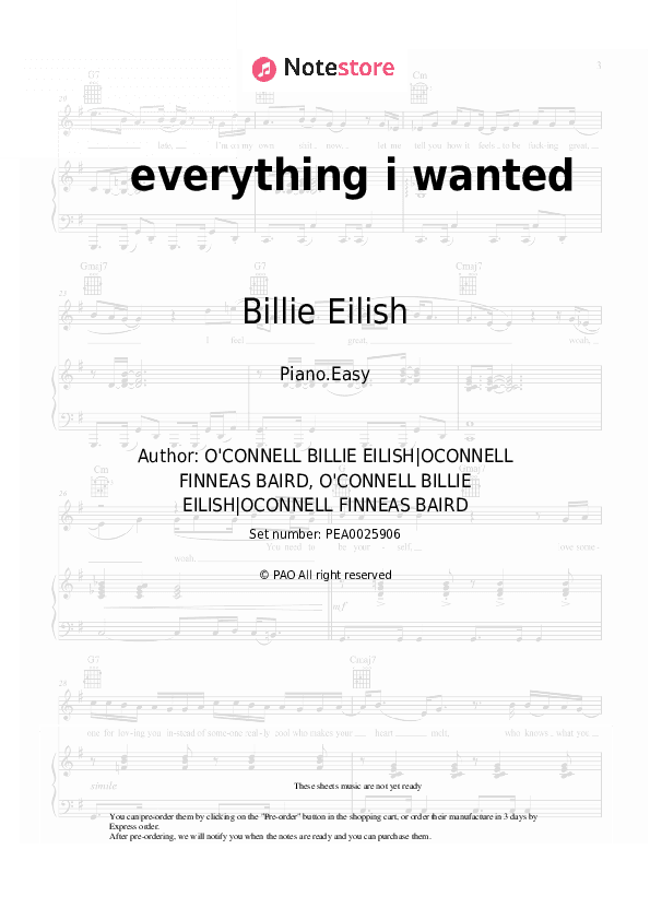 everything i wanted - Billie Eilish Piano Sheet Music Easy - Piano.Easy