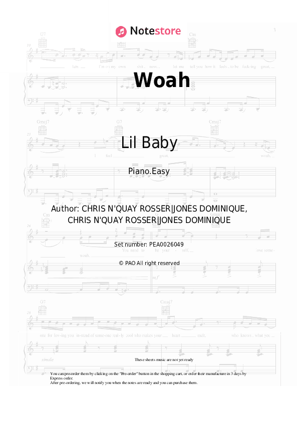 Woah - Lil Baby Piano Sheet Music Easy - Piano.Easy