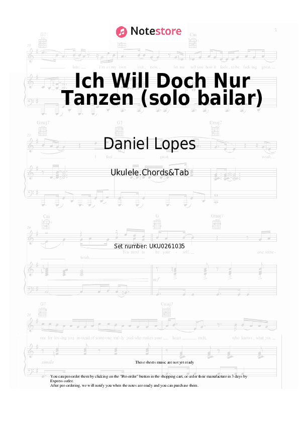 Ich Will Doch Nur Tanzen (solo bailar) - Daniel Lopes Ukulele Sheet Music - Ukulele.Chords&Tab