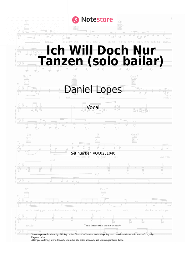 Ich Will Doch Nur Tanzen (solo bailar) - Daniel Lopes Vocal Sheet Music - Vocal
