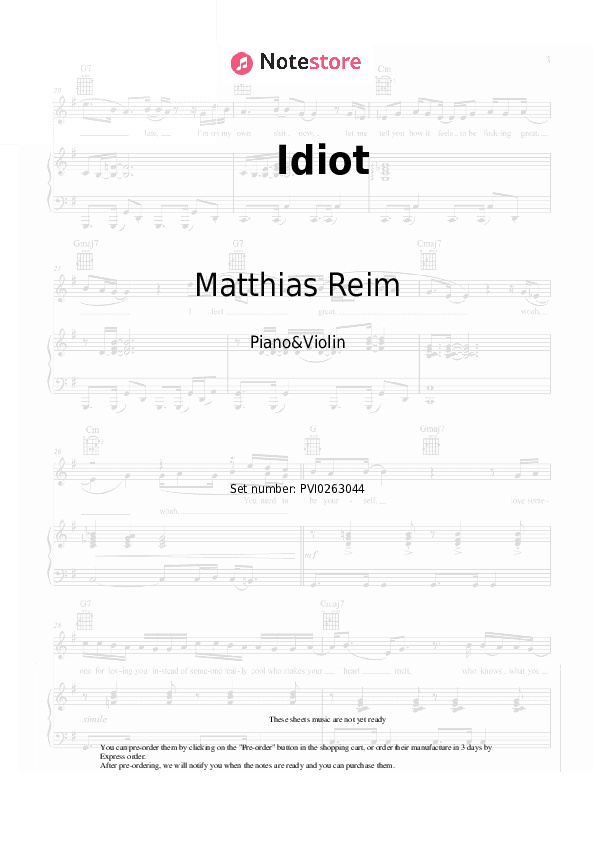 Idiot - Matthias Reim, Michelle Piano Sheet Music and Violin - Piano&Violin