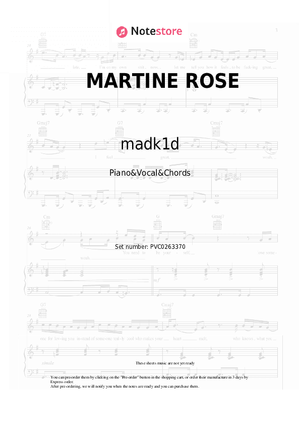 MARTINE ROSE - madk1d, greyrock, tewiq Piano Sheet Music with the Vocal and Chords - Piano&Vocal&Chords