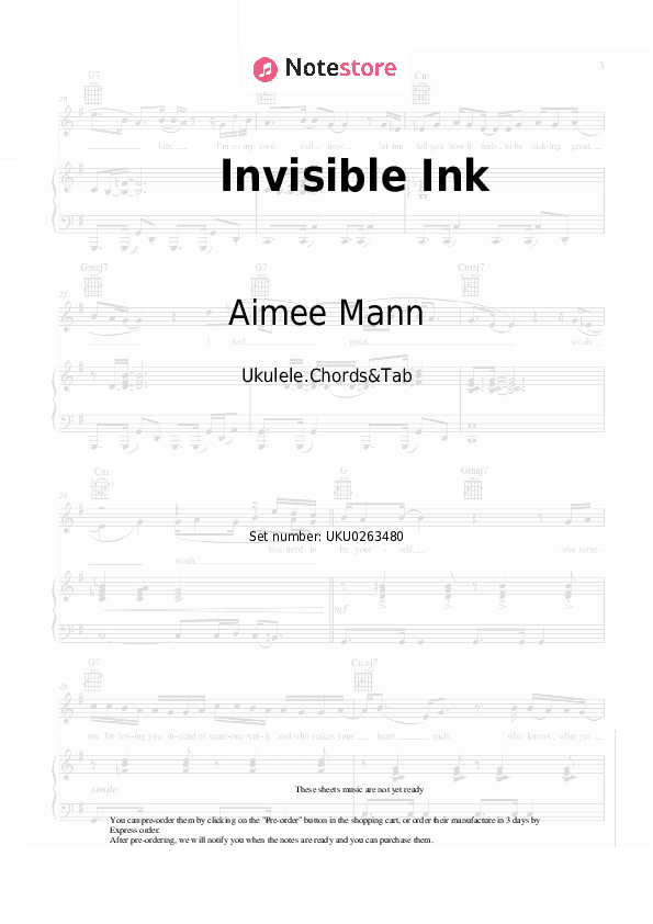 Invisible Ink - Aimee Mann Ukulele Sheet Music - Ukulele.Chords&Tab