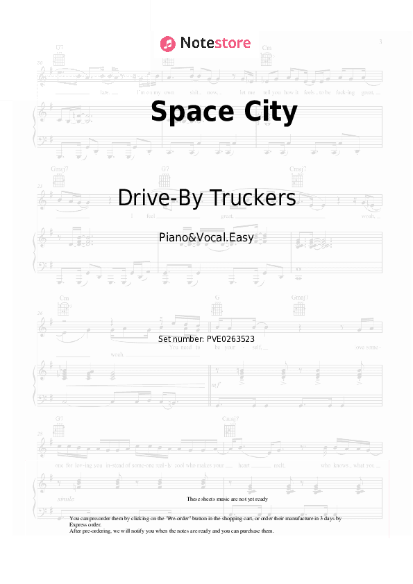 Space City - Drive-By Truckers Piano Sheet Music Easy and Vocal - Piano&Vocal.Easy