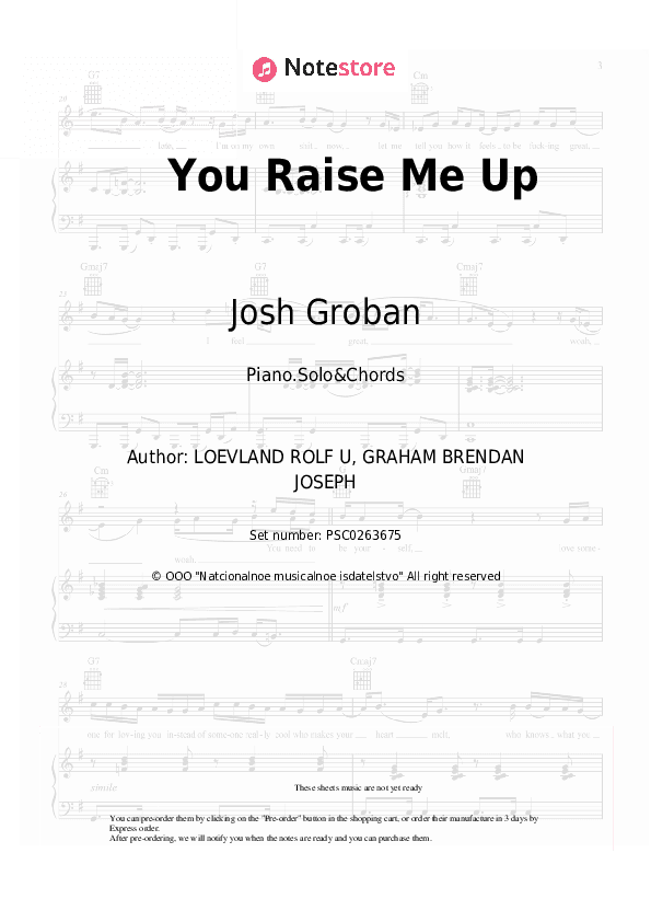 You Raise Me Up - Josh Groban Piano Sheet Music and Chords - Piano.Solo&Chords