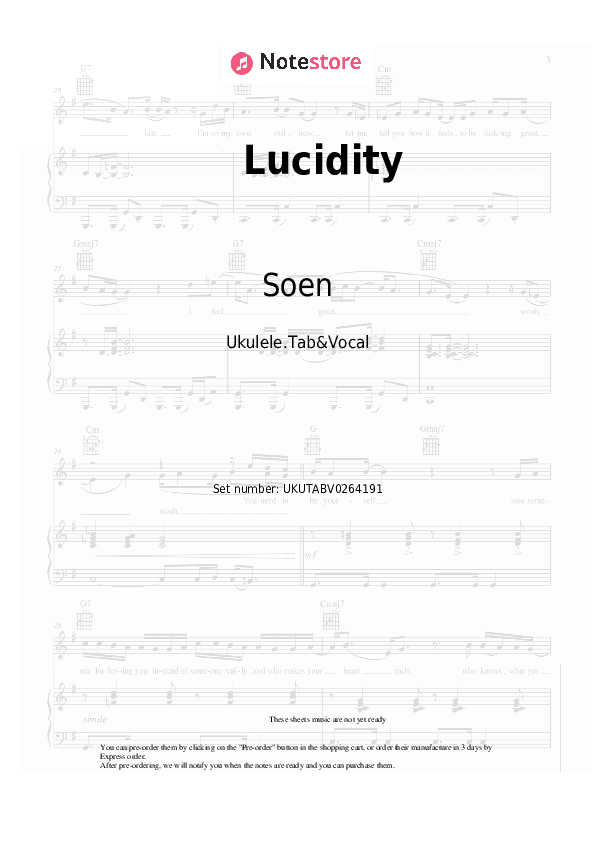 Lucidity - Soen Sheet Music - Ukulele.Tab&Vocal